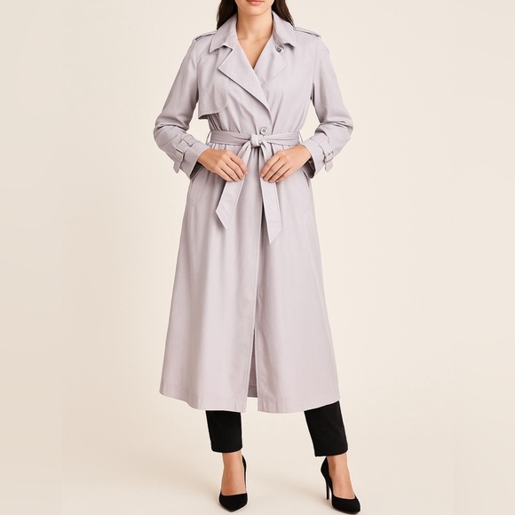 MICHAEL Kors XL Trench Coat Lavendermist Purple Gray Belted Long Lyocell NWT - Picture 1 of 13